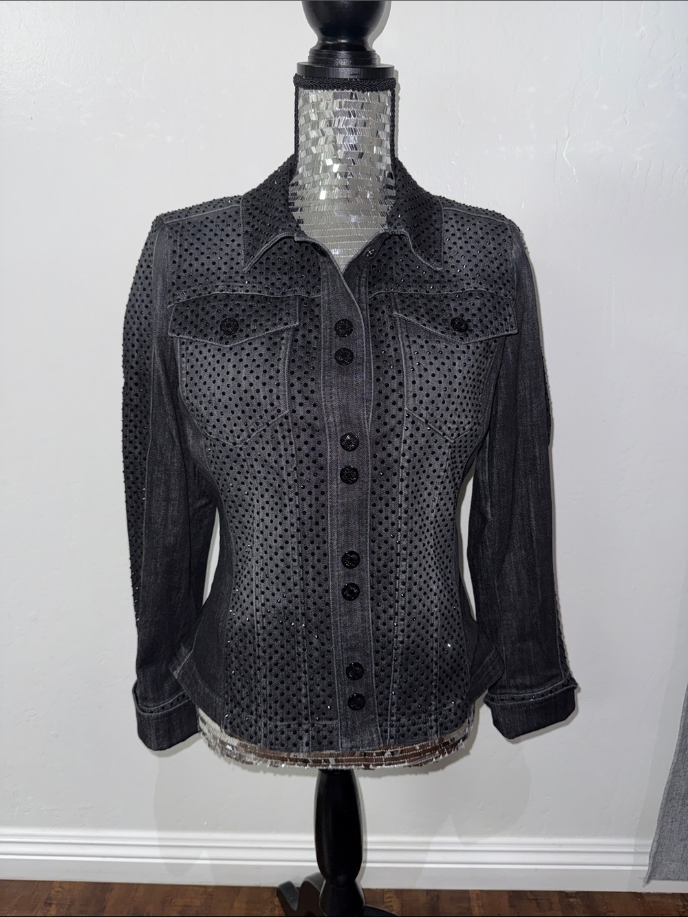 White House Black Market Black Studded Denim Jacket